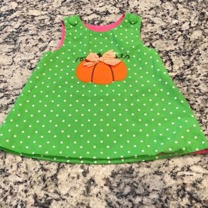Kelly’s Kids pumpkin/castle reversible dress, 18M